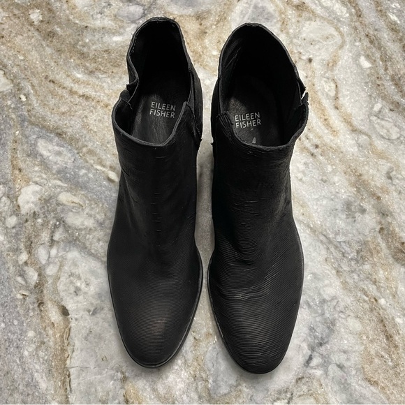Eileen Fisher Great Bootie Boot Heel Black Intaglio Leather Women’s 10 - Picture 4 of 12
